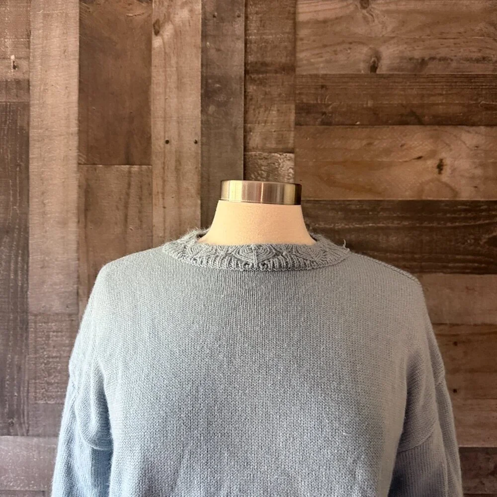 Vintage 90s blue knit mock neck sweater medium pastel feminine cottagecore